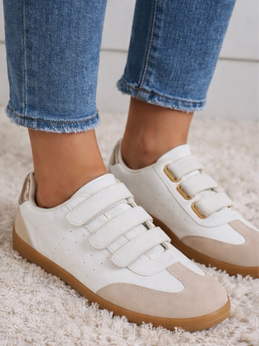 DV by Dolce Vita Quick Velcro Strap Faux Leather Sneakers White Rose Gold Size 8